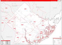 Atlantic City-Hammonton Metro Area Wall Map Red Line Style 2024